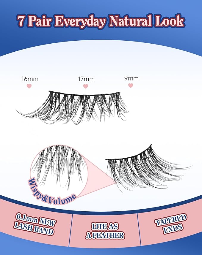 Half Lashes Natural Eyelashes 3/4 Wispy Lashes Natural Look Cat Eyelash False Corner Lash Long Strip Fluffy Pack 7 Pairs 16MM D18-Velvo Beauty