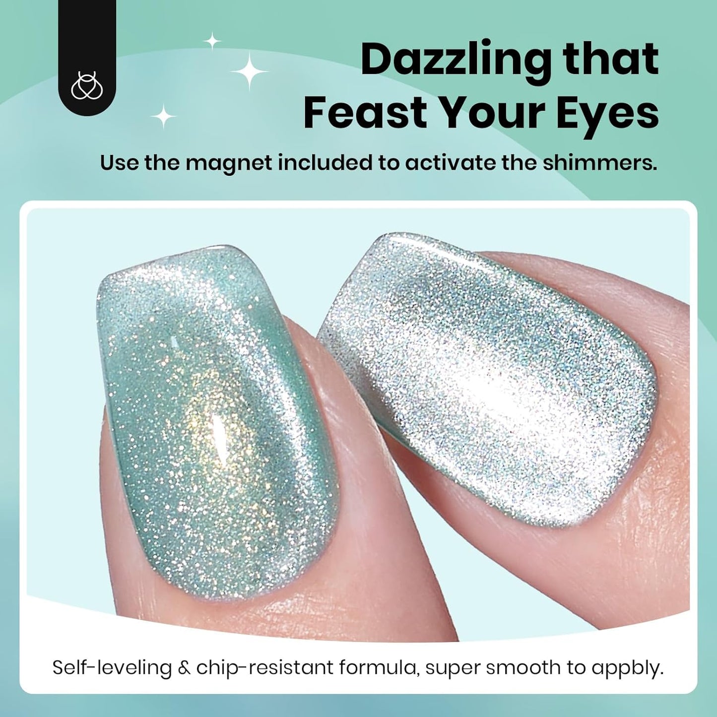 Beetles Green Cat Eye Gel Polish, 15ML Mint Green Cat Eye Glitter Gel Polish with Magnet Soak Off UV Shimmer Velvet Gel Mint Stardust Series French Nail Art Design Manicure Gifts for Women-Velvo Beauty