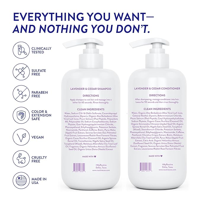 Routine Wellness Anti-Thinning Shampoo and Conditioner Set for Thinning Hair - Biotin DHT Blocker Women & Men - Color Safe Shampoo for Hair Loss & Healthier Hair - Lavender & Cedar (Pack of 2)-Velvo Beauty