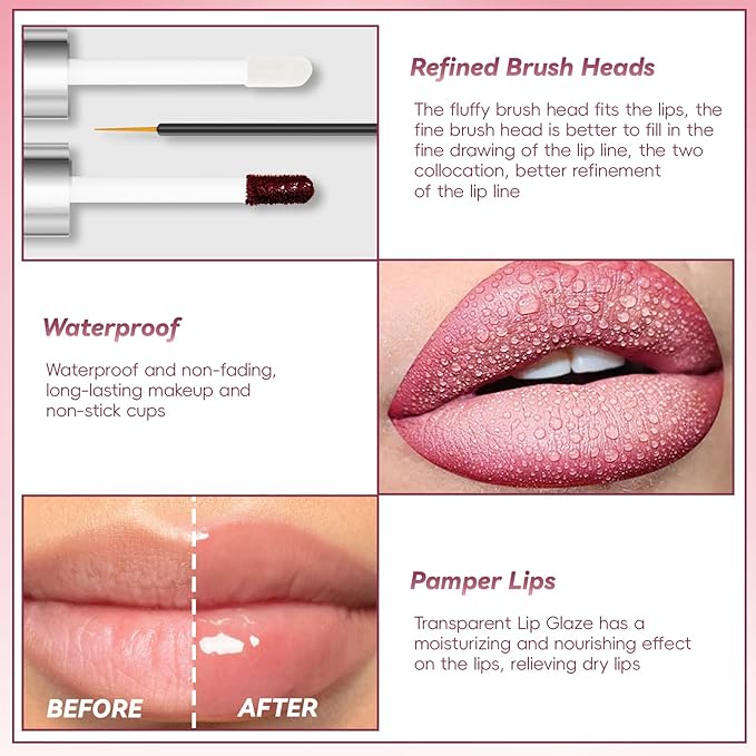 Dual-Ended Peel Off Lip Stain Liner, Long Lasting Waterproof Peel Off Lip Liner Tattoo with Nourishing Clear Gloss Combo Set, Transfer-Proof Non-Stick Cup Shiny Lips Tint Lipstick Makeup07-Velvo Beauty
