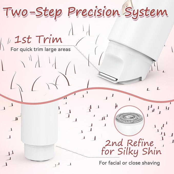 Bikini Trimmer for Women - 2 in 1 Electric Body Hair Trimmer for Silky Skin, Cordless Body Shaver for Travel, IPX7 Waterproof & Easy to Clean, Replaceable Ceramic Blade Heads (White)-Velvo Beauty