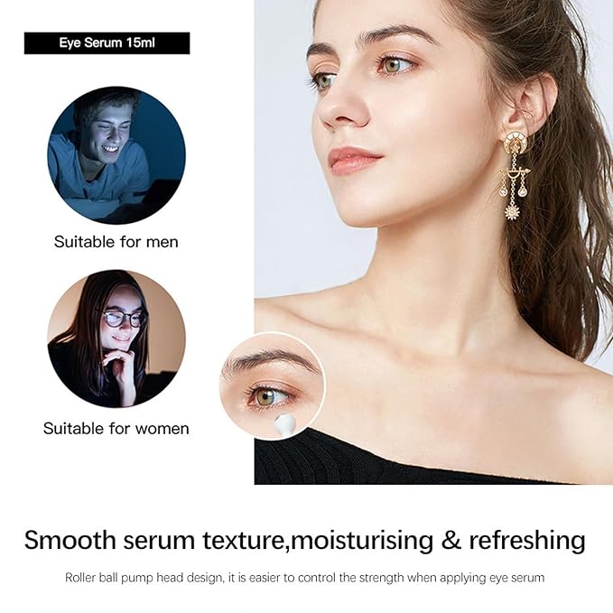 5% Caffeine Eye Serum,Caffeine Eye Cream with Massage Roller Ball,Under Eye Cream for Dark Circles,Puffiness,Under Eye Bags,Moisturizing Cream Eye Bags Fine Lines Wrinkle Treatment for Women and Men-Velvo Beauty