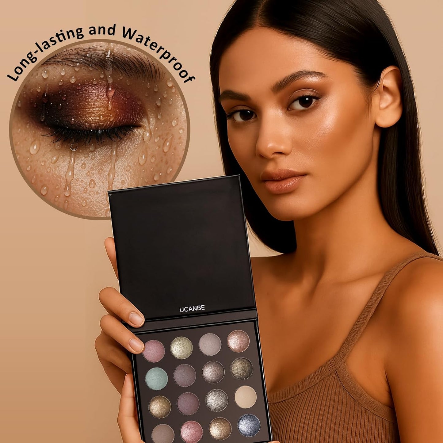 UCANBE 16 Color Baked Eyeshadow Palette with 15PCS Brushes Makeup Set,Matte&Shimmer Blend Eyeshadow for Women&Girls,Highly Pigmented Long Lasting Waterproof Make Up Pallet-Velvo Beauty