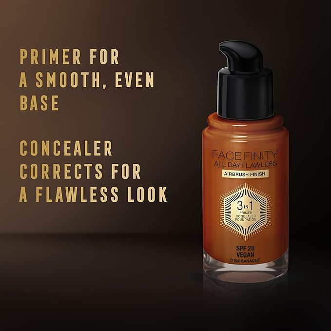 Max Factor Facefinity 3-in-1 All Day Flawless Foundation, SPF 20, Ganache, 30ml-Velvo Beauty