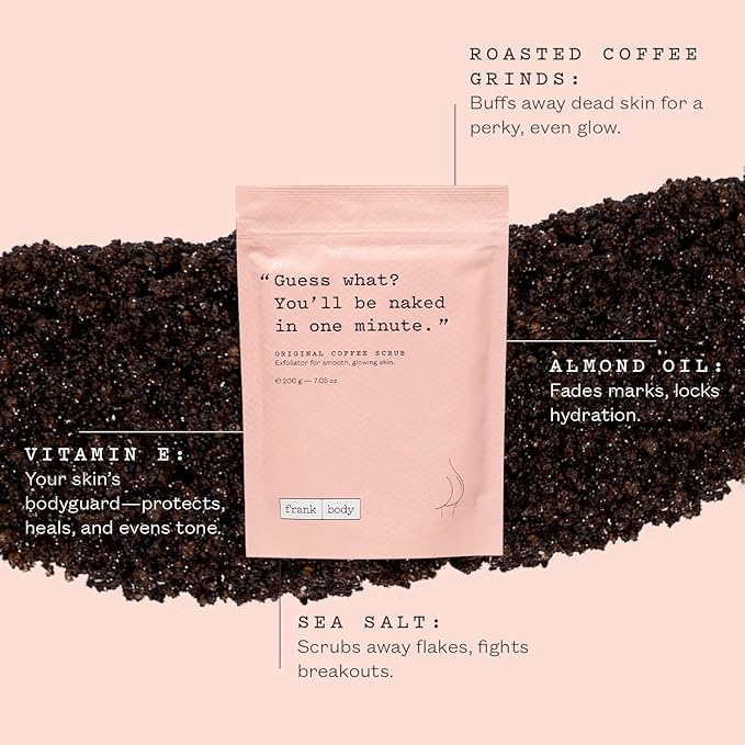 Frank Body Original Coffee Scrub, 7.05oz | Natural & Cruelty Free Exfoliating Body Scrub | Hydrating Vegan Scrub Skin Care For Stretch Marks, Acne, Cellulite | 1ct-Velvo Beauty