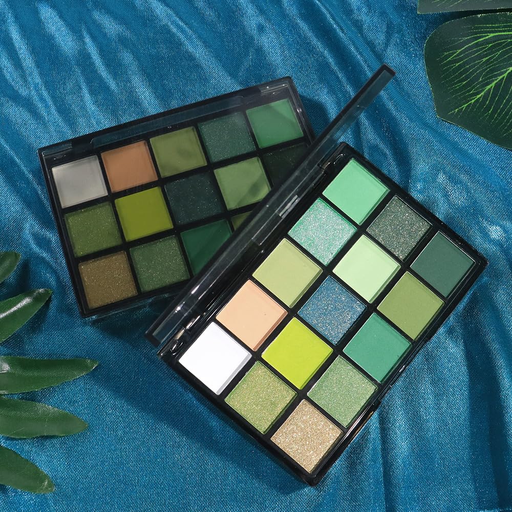 Smokey Green Eye Shadow Makeup Palette,15 Colors Bright Forest Emerald Dark Green Shimmer Matte Makeup Pallet,Long Lasting Waterproof for Daily and Halloween-Velvo Beauty