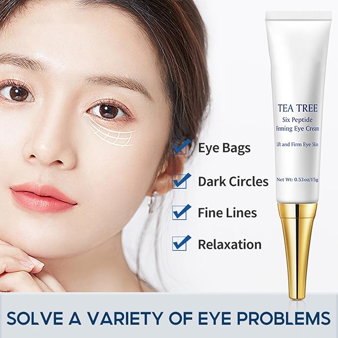Eye Cream for Dark Circles Under Eye Cream for Puffiness and Bags Tea Tree Six Peptide Fiming Anti-Aging Eye Cream for Wrinkles Improve Fine Line Eye Repair Care,15g/0.53oz-Velvo Beauty