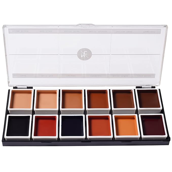 12 Color Dark Flesh Tone Alcohol Activated Makeup Palette for Special Effects - Waterproof Dark Flesh Tone Makeup for Professional Makeup Artists-Velvo Beauty