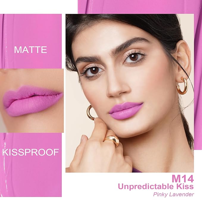 Oulac Matte Liquid Pinky Purple Lipstick for Women, Light Pink Lipstick Long Lasting Waterproof Lip Stain, No Transfer, Creamy High Pigmented Formula with Rose Oil, Vegan & Cruelty-Free, M14-Velvo Beauty