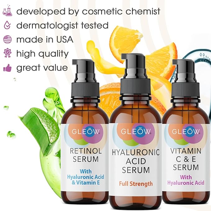 Retinol Serum for Face, Vitamin C with Hyaluronic Acid Face Serum for Women and Men, Glow Skin Care Set Total Package Targets Appearance of Uneven Skin Tone and Dryness 3x1oz-Velvo Beauty