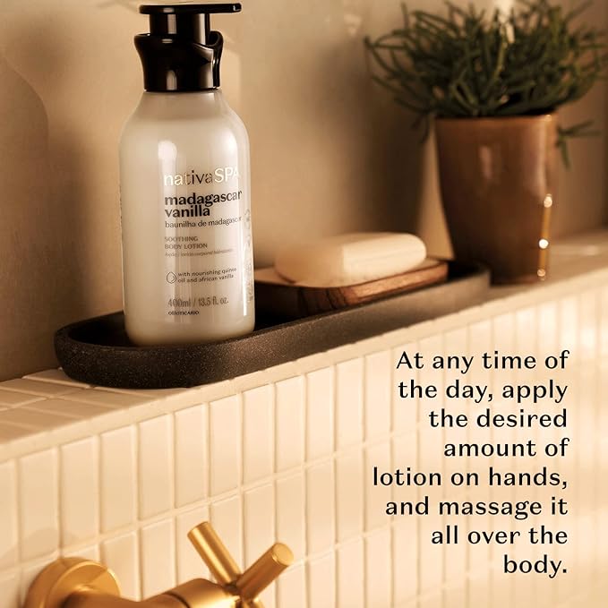 Nativa SPA by O Boticário, Madagascar Vanilla Moisturizing Body Lotion, Fragranced Skin Moisturizer with Purified Quinoa Drops, 13.5 Ounce-Velvo Beauty