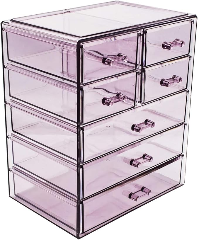 Sorbus Acrylic Makeup Organizer - Organization and Storage Case for Cosmetics Make Up & Jewelry - Big Clear Makeup Organizer for Vanity, Bathroom, College Dorm, Closet, Desk (3 Large, 4 Small Drawers)-Velvo Beauty