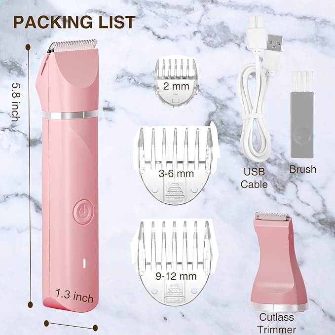 Bikini Trimmer for Women,Electric Razors Shaver for Bikini Legs Pubic Hair,Rechargeable Ladies Bikini Hair Trimmer Removal with Snap-in Ceramic Blades IP7X Washable Head,Wet and Dry Use,Pink-Velvo Beauty