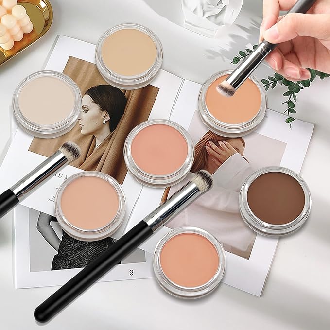 Cream Concealer Full Coverage Makeup, Matte Color Correcting Concealer with Brush, Waterproof, Conceals Blemish, Pores and Spots, Under Eye Makeup Concealer for Dark Circles (#04 LIGHT)-Velvo Beauty