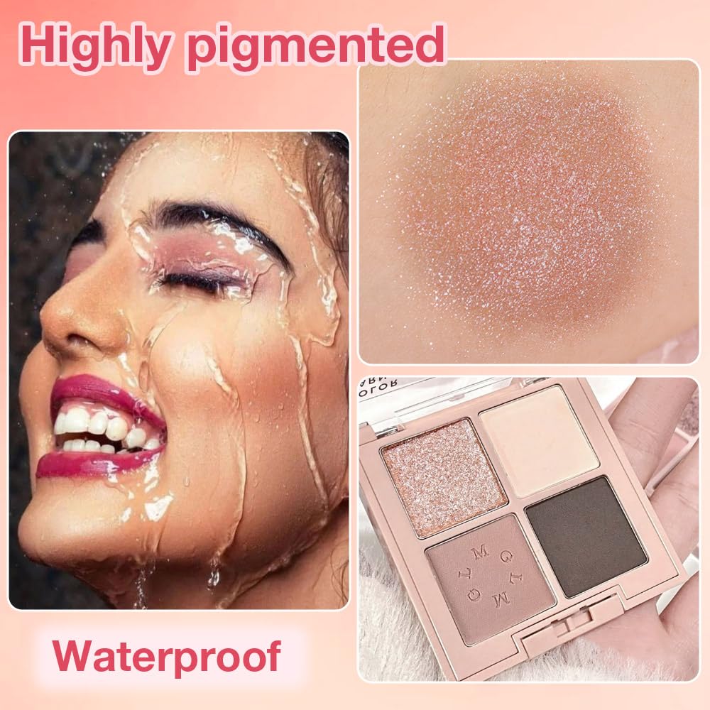 4Colors Eyeshadow Makeup Palette,Rose Gold Brown Natural Neutral Powde Eye Shadow Palette for Older Women,Long Lasting Naturing-Looking,Lightweight,Waterproof,Eye Makeup Kit Travel Size-Velvo Beauty