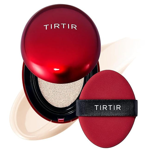 TIRTIR Mask Fit Red Cushion Foundation | Full coverage, Weightless, Skin fit, Satin Glow Finish, Korean Makeup BB Foundation, beauty, Tattoo cover up, Buildable (#10C Shell, 0.63 Fl Oz)-Velvo Beauty