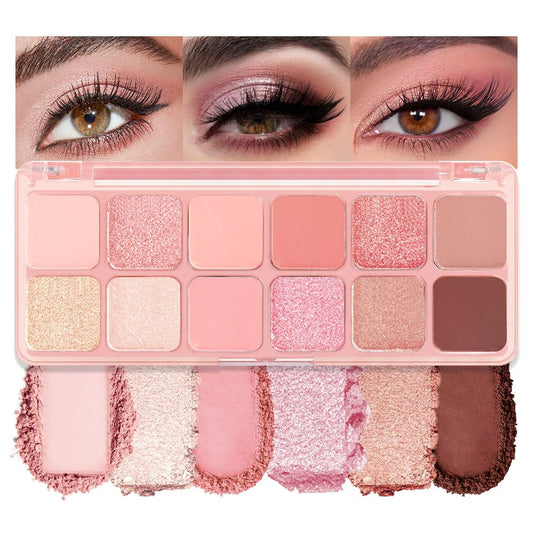 AMY'S DIARY 12Color Matte Shimmer Light Pink Eyeshadow Palette, Long-Lasting, and Highly Pigmented Eye Shadow. Elevate Your Eye Makeup– Unleash Your Unique Style-Velvo Beauty