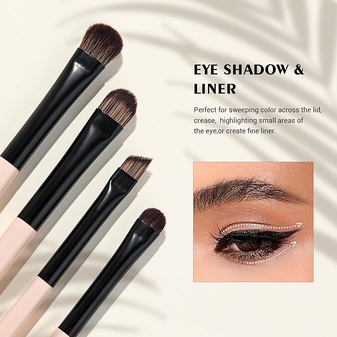 Jessup Makeup Brushes 5pcs Double Ended Eyeshadow Brush Contour Blending Eyeliner Eye Shader Brush, Vegan Fiber Precision Eye Brush Set Peach Dust T509-Velvo Beauty