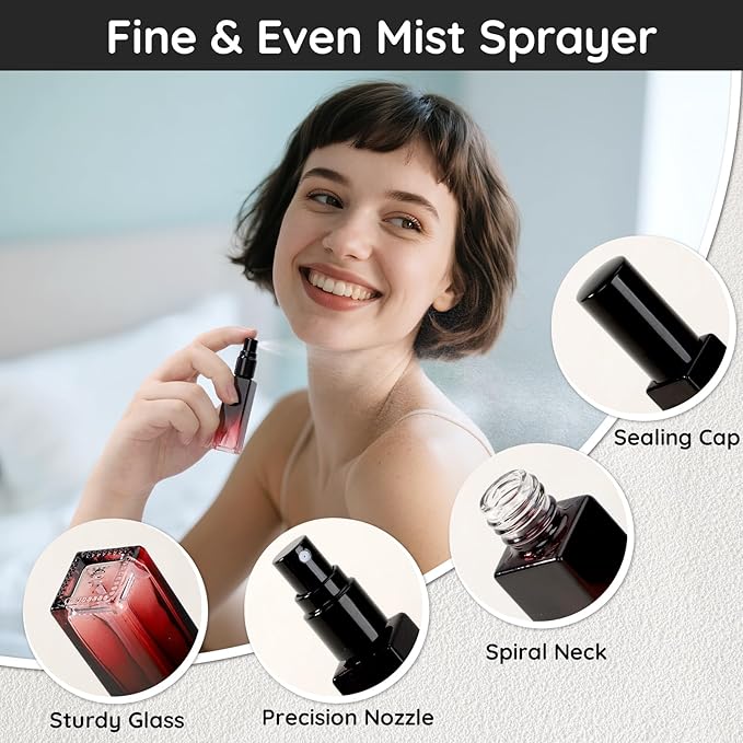 Segbeauty 0.34oz Perfume Atomizer for Travel, 5pcs Glass Refillable Perfume Spray Bottle, 10ml Mini Travel Size Cologne Sprayer Portable, Small Cologne Bottles with Clear Transfer Tool Set-Velvo Beauty