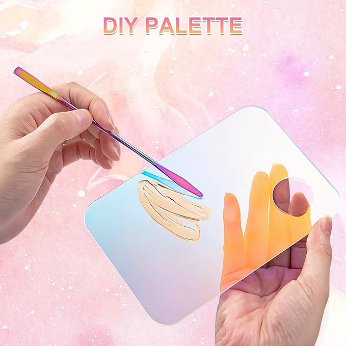 Makeup Spatula Korean Set, Senbos Professional Acrylic Makeup Palette with 2 Pcs Spatula Tool, Tray Apply for Foundation Eye Shadow Lipsticks Nail Art Pigment Blending Set with Leather Covers-Velvo Beauty