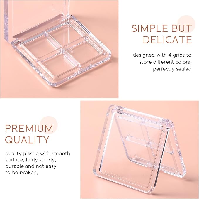 Beaupretty 6 Pieces Empty Eyeshadow Pallet 4 Grids Eye Shadow Lipstick Storage Case Box Clear Makeup DIY Cosmetic Organizer Container-Velvo Beauty