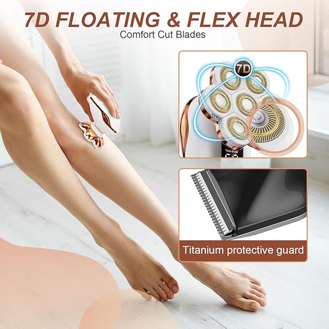 2-in-1 Electric Razors for Women, Wet/Dry 7D Rechargeable Rotary Shaver for Legs, Water Resistant Grooming Kit - Electric Razors for Women, Facial Hair Removal, Bikini Trimmer, Lips - Gentle Hair Remo-Velvo Beauty