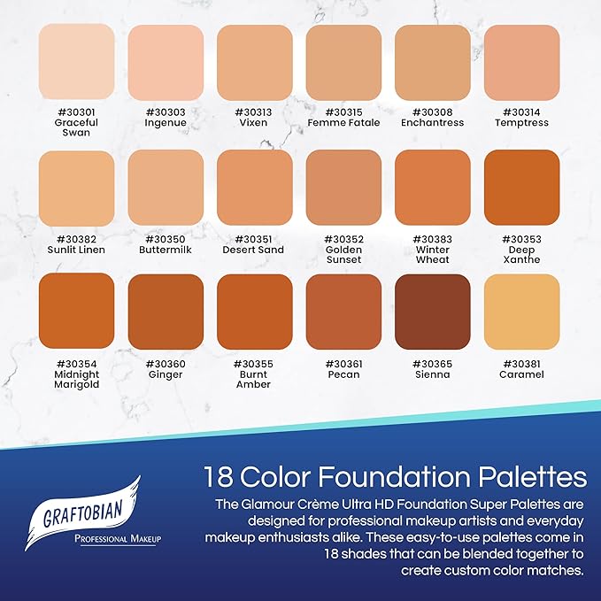 Graftobian HD Glamour Creme Foundation Warm Super Palette - 18 High Definition Warm Undertone Cream Shades-Velvo Beauty