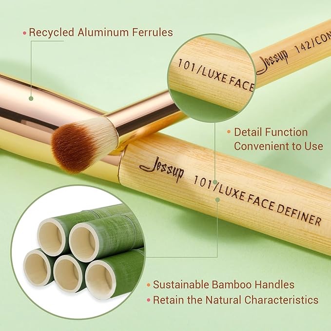 Jessup Professional Bamboo Makeup Brushes, Premium Synthetic Foundation Powder Concealer Blush Highlight Eye Blending Cosmetic Brush Set 25pcs T135-Velvo Beauty
