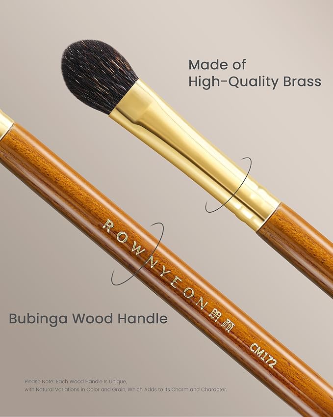 Desert Oak Series Almond Blending Brush - Squirrel & Goat Hair (30/70) for Gentle Powder Application, Bubinga Handle & Brass Ferrule (CM 172)-Velvo Beauty