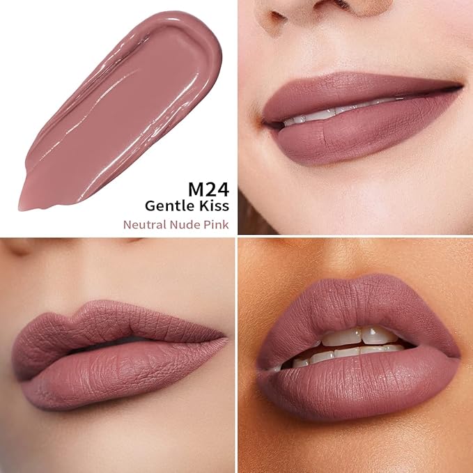 Oulac Matte Liquid Pink Lipstick for Women, Pink Nude Long Lasting Lipstick, Waterproof Lip Stain, No Transfer, Creamy High Pigmented Formula with Vitamin E, Vegan & Cruelty-Free M24-Velvo Beauty
