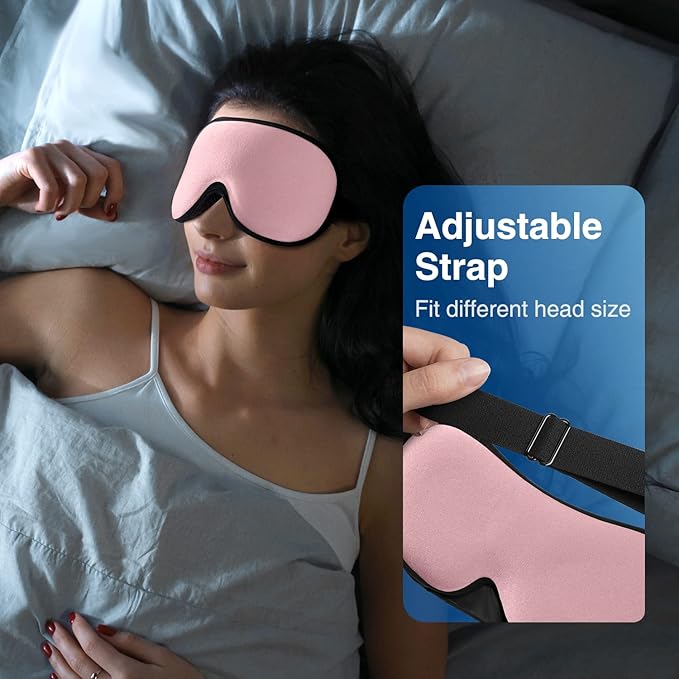 YFONG Weighted Sleep Mask, Women Men 3D Eye Mask Blocking Lights Sleeping Mask (4.2oz/120g), Pressure Relief Night Sleep Eye Mask with Adjustable Strap, Eye Cover Blindfold for Travel Nap Yoga, Pink-Velvo Beauty