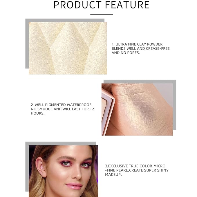 MEICOLY Baked Highlighter Powder Palette,Natural Face Highlighter Shimmer Powder,Long Lasting Glittery Highlighter Makeup Face Luminizer,01 Pearl White-Velvo Beauty