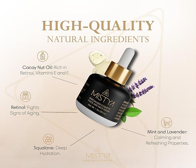 Anti Aging Specialized Face and Neck Serum with Cacay oil, Extra Vitamin E, Lavender and Peppermint Oils, 1 oz, high in retinol.-Velvo Beauty