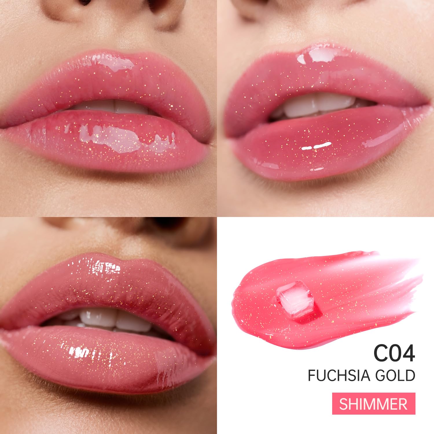 Catkin Lip Plumper Gloss, Tinted Lip Serum with Hyaluronic Acid & Jojoba Oil, Non-sticky Volumizing Hydrating Formula for a High Shine Maximum 3D Look, Plump & Soft Lips 0.12 Fl Oz - C04 Fuchsia Gold-Velvo Beauty