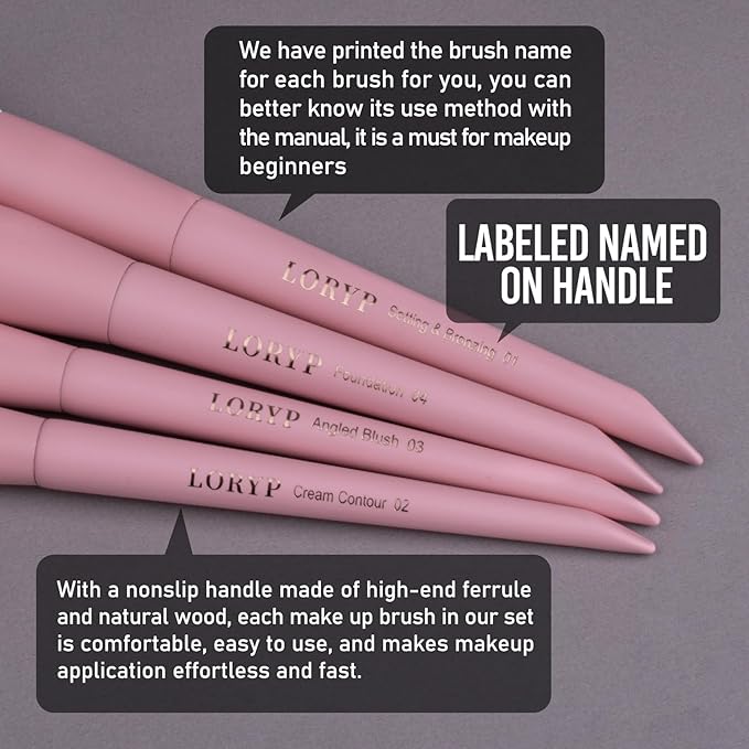 LORYP Makeup Brushes Set Labeled 18 Piece Face and Eye Brush Set Ultra soft hair Foundation, Concealer, Blush, Contour, Blending, Eyeshadow Pink Brush kit-Velvo Beauty