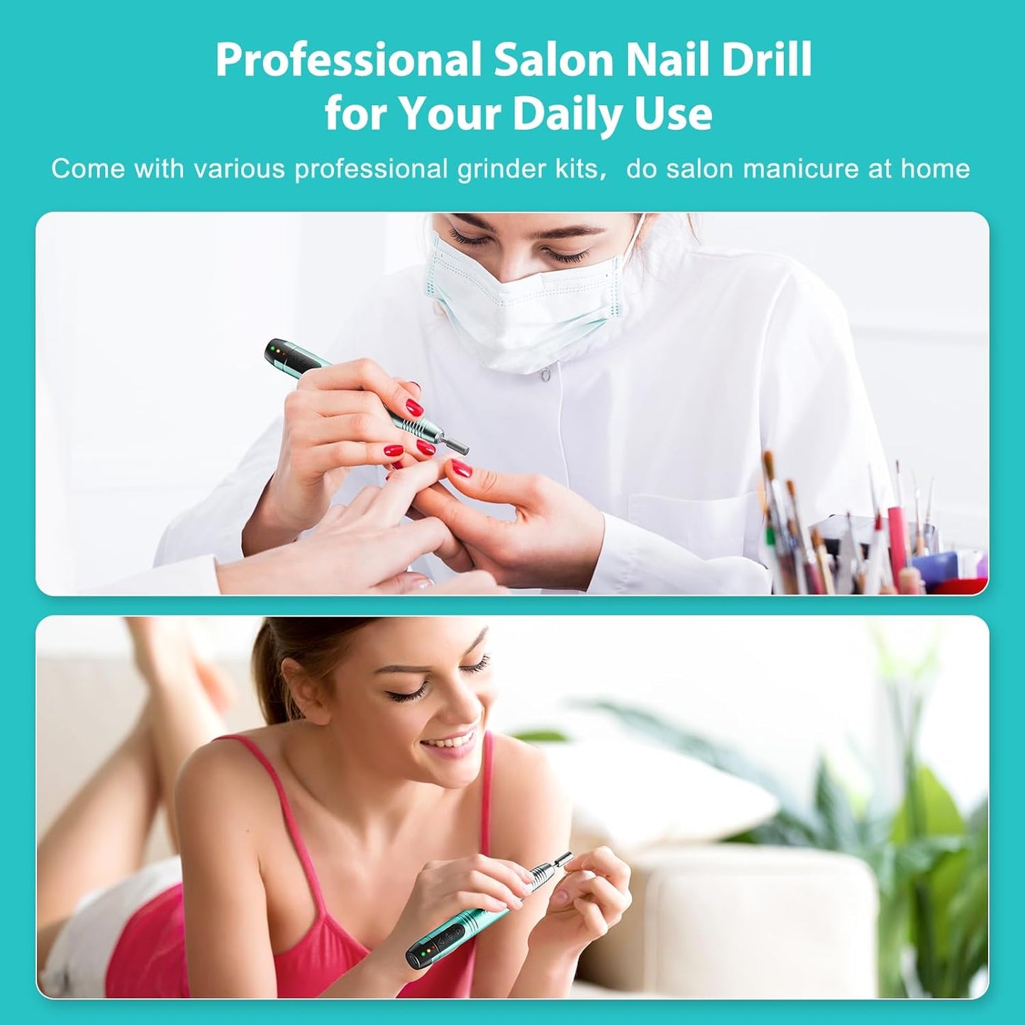 COSLUS Cordless Nail Drill Electric File: Professional for Acrylic Gel Dip Powder Nails Portable Nail Drill Machine Kit for Manicure Pedicure Nail Set with Everything Rechargeable Lightweight Blue-Velvo Beauty