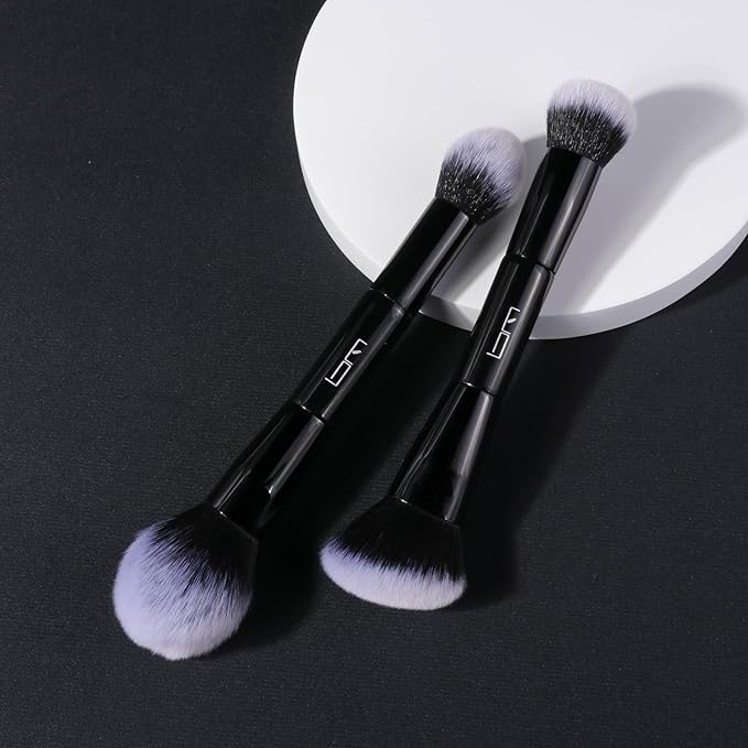 2Pcs Duo End Makeup Brushes, Foundation, Powder, Contour, Concealer, eye makeup Brush, Double-ended Multi-functional Synthetic Cosmetic Tools Makeup Brushes(Black)-Velvo Beauty