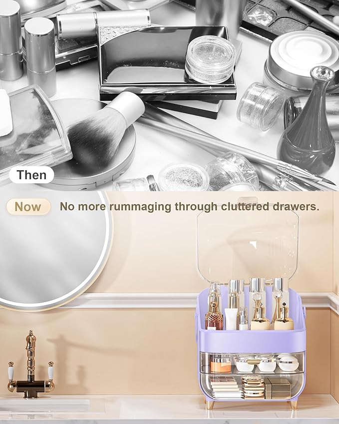 Makeup Organizer, Skincare Holder Bathroom Counter Organizer, Storage Box Cosmetic Display Cases, Teen Girl Gifts Trendy Stuff Make up Organizers for Vanity, Dresser, Countertop (purple)-Velvo Beauty