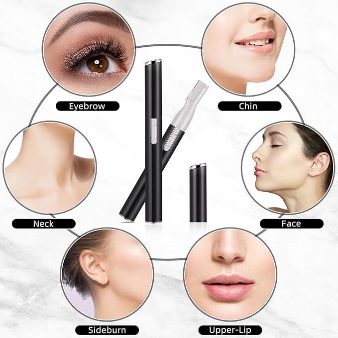 Chumia 2 Pcs Electric Eyebrow Trimmer Women Precision Face Razors Mini Shaver with Comb Christmas Women Gift Battery Operated Personal Epilator for Face Neck Fuzz Lips Leg(Black)-Velvo Beauty