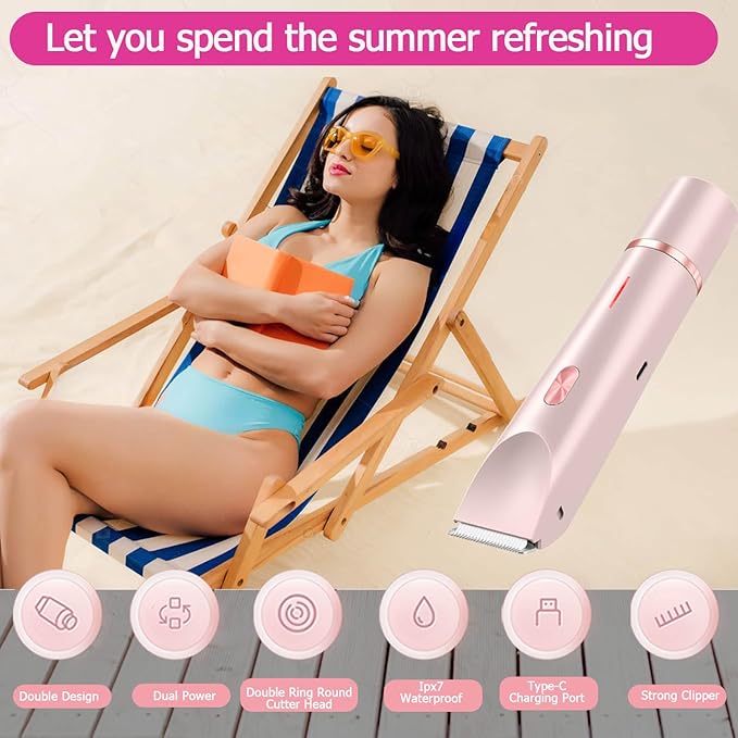 Bikini Trimmer for Women, Waterproof Bikini Shaver with Dual Head Design, Cordless Rechargeable Shaver for Women Private Area, Gentle Wet & Dry Hair Removal for Bikini Line & Underarms-Velvo Beauty
