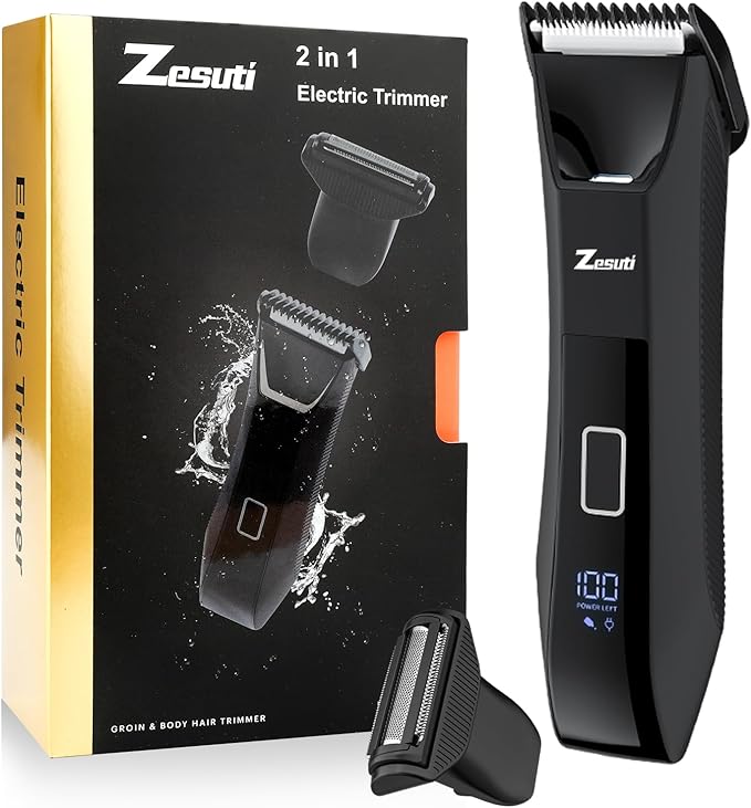 2-in-1 Manscape Trimmer for Men,Body & Groin Hair Trimmers for Men,Bikini Trimmer Women- Wet/Dry Electric Razors for Smooth No-Nick Shaving,IPX7 Waterproof Ball Shaver,LED Display,Black-Velvo Beauty