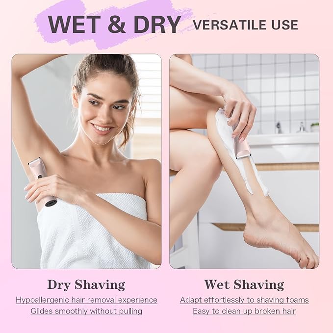 Women Bikini Trimmer - 3 in 1 Easy Cleaning Electric Razors for Women, 5V Rechargeable Pubic Hair Bikini Shaver, Waterproof Wet Dry Hair Remover & Trimmer for Underarm Leg Arm Body Face-Velvo Beauty