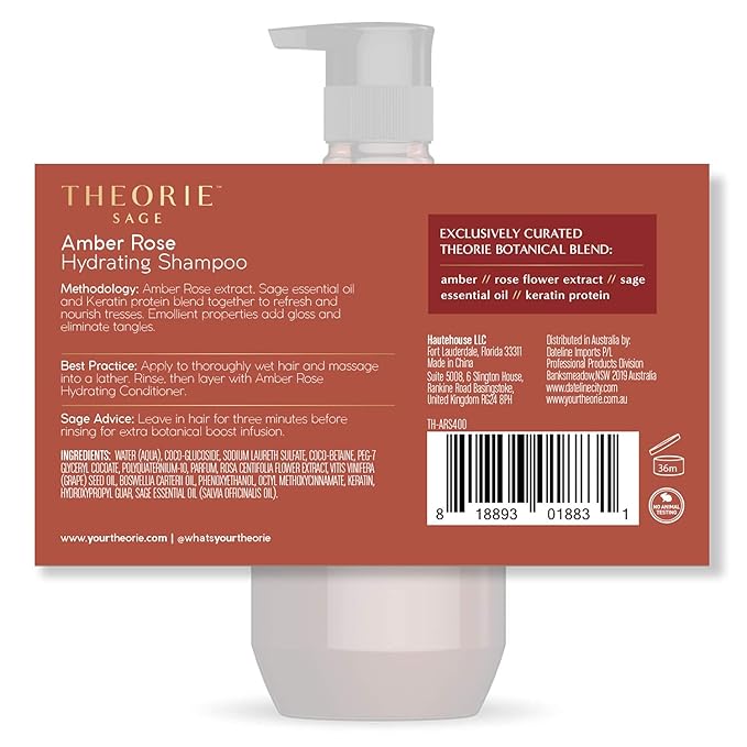 Theorie Amber Rose Hydrating Shampoo- Refresh & Hydrate, Irresistible Scent of Rose, Jasmine & Amber, Suited For All Hair Types-Color & Keratin Treated Hair, 800ML-Velvo Beauty