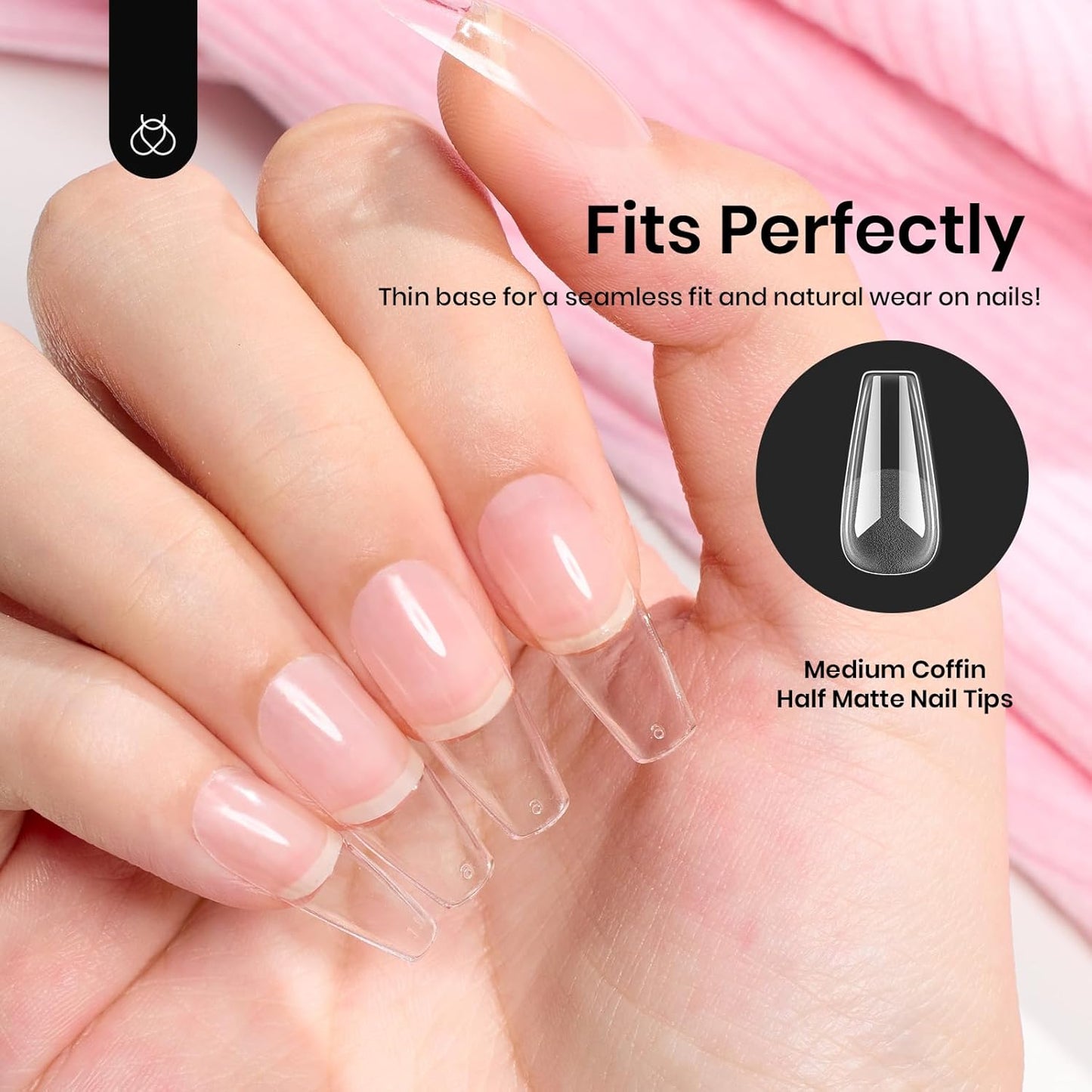 Beetles Gel Nail Tips Medium Coffin 576PCS Etch X Nail Tips, 12 Sizes Pre Shaped Half Matte Press On Nails Full Cover False Nails Acrylic Nails Glue on Nails Extensions Set for Women Home DIY-Velvo Beauty