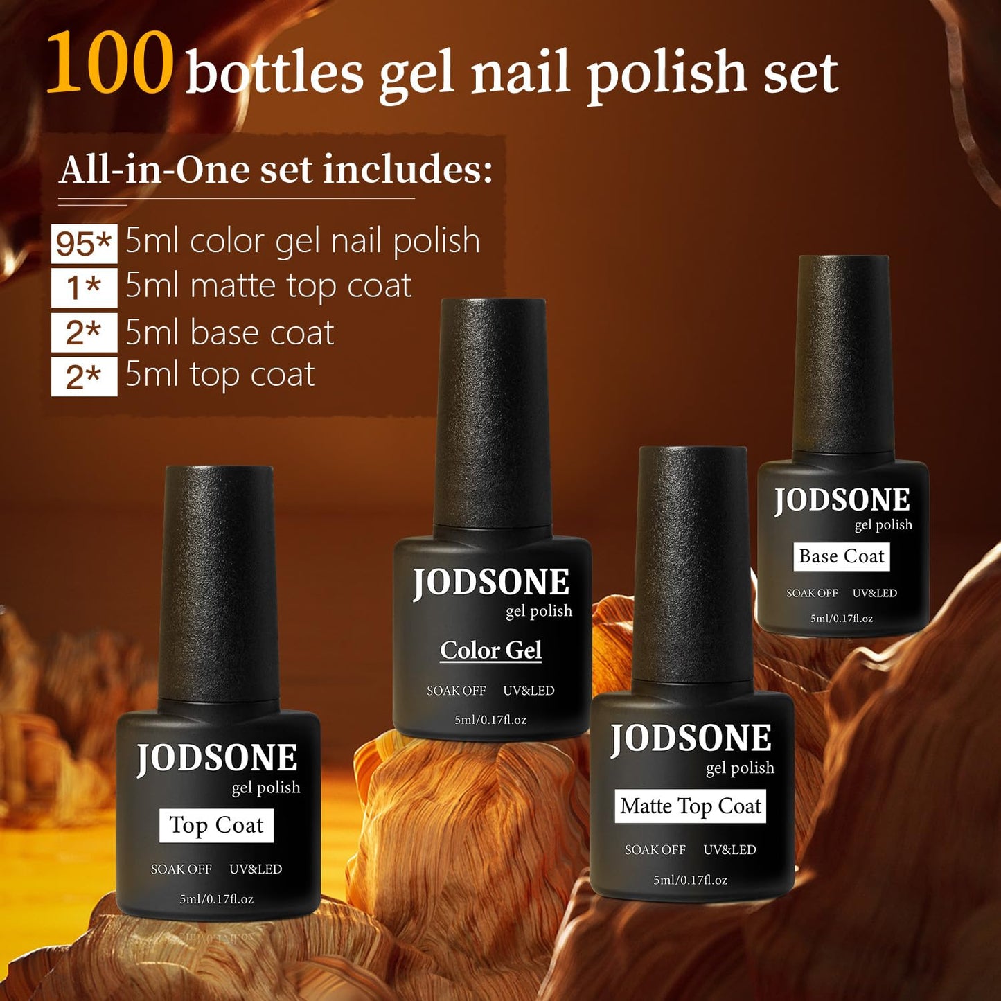 JODSONE 100 PCS (5 ml each) Gel Nail Polish Kit No Wipe Soak off Base Coat and Matte Glossy Top Coat Gel Polish Collections Gifts for Manicure Lovers-Velvo Beauty
