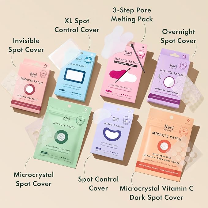 Rael Pimple Patches - Miracle Overnight Spot Cover, Thicker & Extra Adhesion, Hydrocolloid Acne Treatment for Face, Zits & Blemishes, Korean Skin Care, Vegan & Cruelty-Free, 3 Sizes (104 Count)-Velvo Beauty