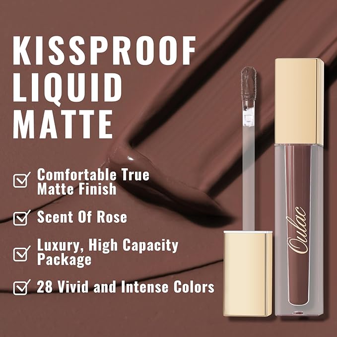 Oulac Matte Liquid Brown Lipstick for Women, Long Lasting Lipstick Waterproof Lip Stain, No Transfer, Creamy High Pigmented Formula with Rose Oil, Vegan & Cruelty-Free M27-Velvo Beauty
