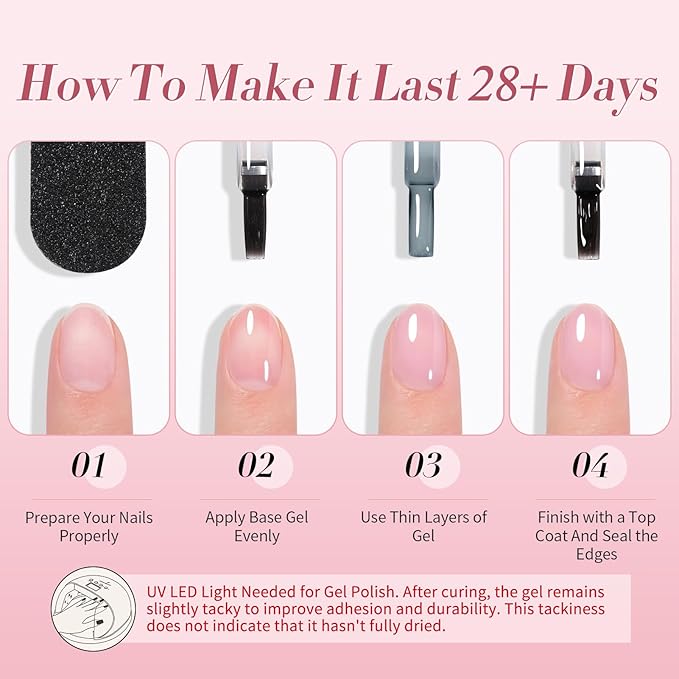 Born Pretty Jelly Pink Gel Nail Polish Set,Nude Pink Translucent Gel Polish,6 Transparent Sheer Colors Soak Off U V Light Cure Gel Polish Kit Nail Art Manicure DIY Kit Home Salon 7ML-Velvo Beauty