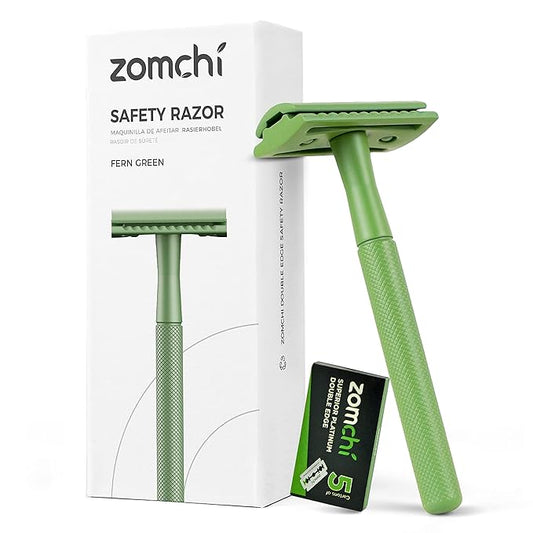 ZOMCHI Women Safety Razor With 5 Double Edge Blades, Metal Single Blade, Reusable & Plastic Free - Fern Green-Velvo Beauty
