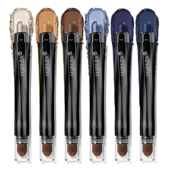 Blue Eyeshadow Stick Makeup 6PCS Set, Dark Blue Brown Metallic Shimmer Matte Cream Eye Shadow Eyeliner Brightener Pencil Crayon - JEANS BLUE-Velvo Beauty